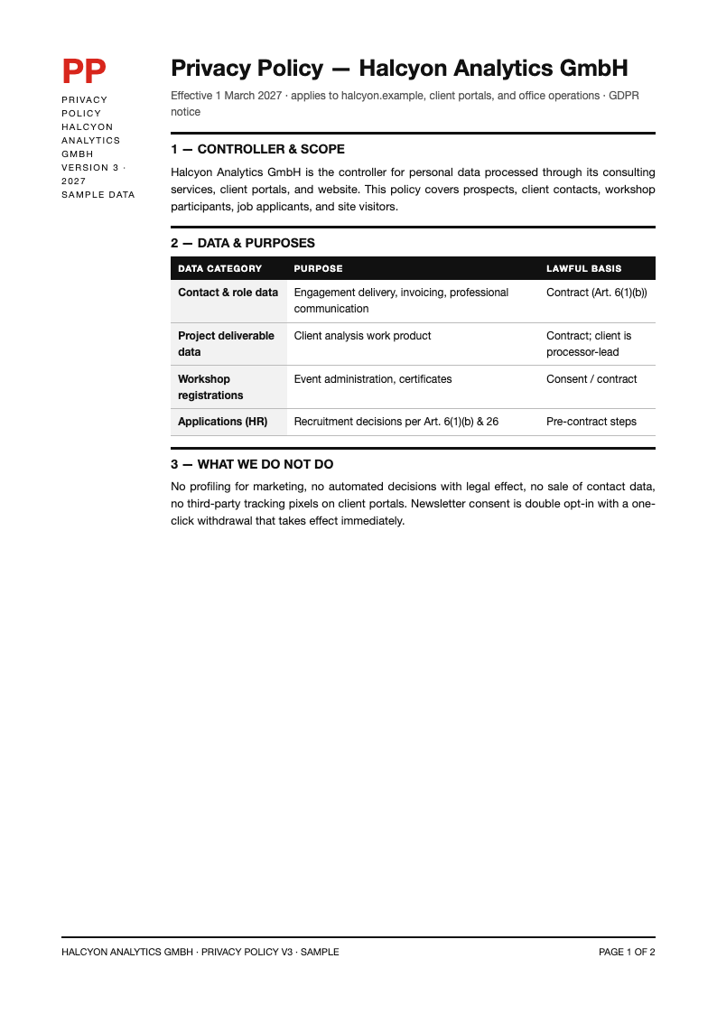 Swiss international privacy policy
